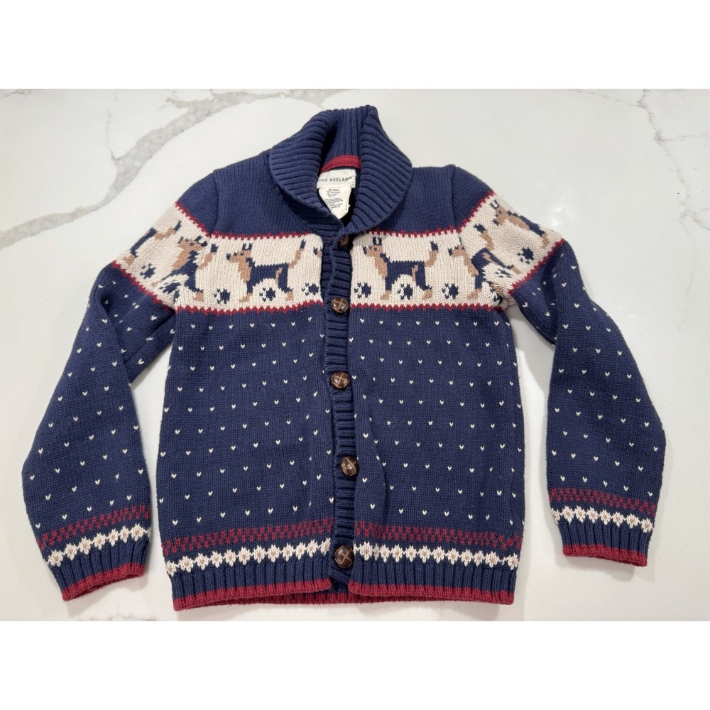 Rorie Whelan Sz XS 4 Button Up Pup Fair Isle Shawl Cardigan Dog Lover Holiday